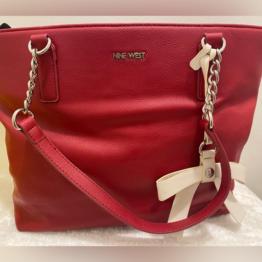 NINE WEST Red Tote with Bow Detail